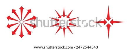 Inward arrows pointing to center. Epicenter icons set. Inward arrows collection. Inward arrow vector.