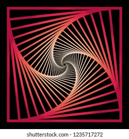 Inward concentric  rotating, spirally squares abstract geometric background . stairs optical illusion pattern. 