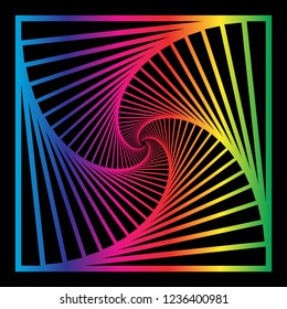 Inward concentric  rotating, spirally squares abstract geometric background . stairs optical illusion pattern. 