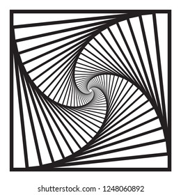 Inward concentric  rotating, spirally squares abstract geometric background . stairs optical illusion pattern. 