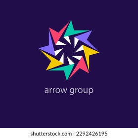 inward forming arrow group logo. Unique colors. Geometric creative logo template. vector