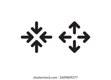 Inward and outward arrow icons for UI direction Vector