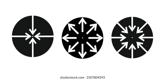  Inward and Outward Direction Radial Arrows in Black and White