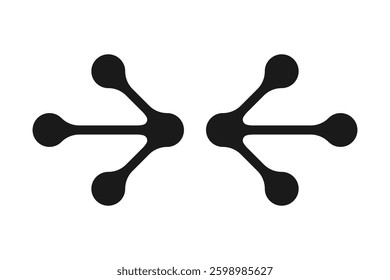 Inward pointing, mini metaball arrows icon. Two horizontal direction symbols. Isolated on a white background.