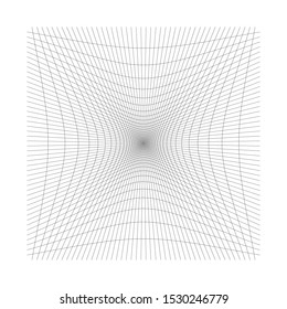 Inward, recess curved lines grid, mesh. Incline compress hollow, indent, dent distortion. Compression, depression negative space pattern. warp, deform lattice, grating or trellis abstract element