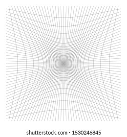 Inward, recess curved lines grid, mesh. Incline compress hollow, indent, dent distortion. Compression, depression negative space pattern. warp, deform lattice, grating or trellis abstract element