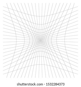 Inward, recess curved lines grid, mesh. Incline compress hollow, indent, dent distortion. Compression, depression negative space pattern. warp, deform lattice, grating or trellis abstract element