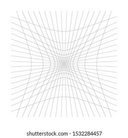 Inward, recess curved lines grid, mesh. Incline compress hollow, indent, dent distortion. Compression, depression negative space pattern. warp, deform lattice, grating or trellis abstract element