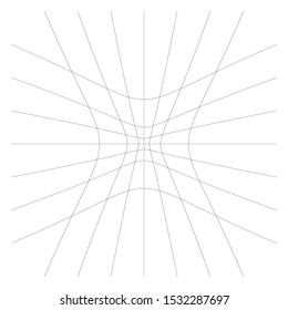 Inward, recess curved lines grid, mesh. Incline compress hollow, indent, dent distortion. Compression, depression negative space pattern. warp, deform lattice, grating or trellis abstract element