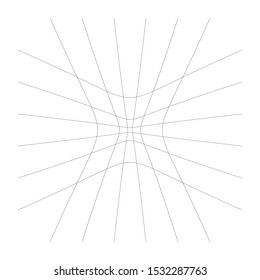 Inward, recess curved lines grid, mesh. Incline compress hollow, indent, dent distortion. Compression, depression negative space pattern. warp, deform lattice, grating or trellis abstract element