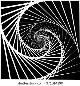 Inward rotating, spirally squares abstract monochrome background