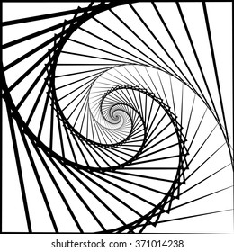 Inward rotating, spirally squares abstract monochrome background