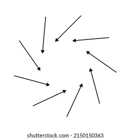 Inward spiral, swirl, twirl arrows, pointers. Rotation, cycle, recycle, contortion and ripple icon, symbol