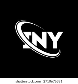 Logotipo de INY. Carta de INY. Diseño del logotipo de la letra de INY. Logotipo inicial de INY enlazado con el círculo y el logotipo del monograma en mayúsculas. TIPOGRAFÍA INY para tecnología, negocio y marca inmobiliaria.