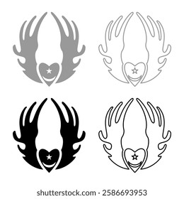 Inyyyati's tugy wing heart Universal Sufism symbol set icon grey black color vector illustration image solid fill outline contour line thin flat style