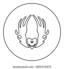 Inyyyati's tugy wing heart Universal Sufism symbol icon in circle round black color vector illustration image outline contour line thin style simple