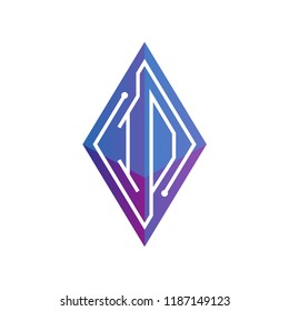 IO Initial letter block chain logo icon vector template. Looping mono line circuit letter on rhombus cube logo