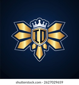 IO initial letters monogram logo for gaming with shield and eagle wing