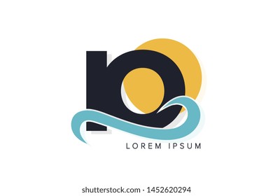IO letter logo with ocean waves and sunset. Beach concept design