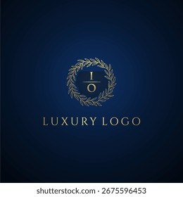 IO letter monogram luxury wedding with creative circle leaf gold
