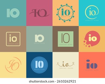 IO logo company template. Letter i and o logotype. Set different classic serif lettering and modern bold text with design elements. Initial font typography. Collection trendy business identity.
