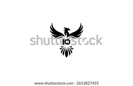 IO Monogram Phoenix Logo Black Eagle Emblem on White Background