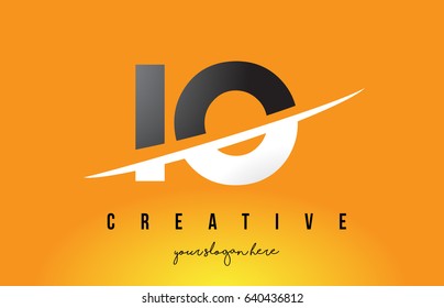 IO I O Letter Modern Logo Design with Swoosh Cutting the Middle Letters and Yellow Background.