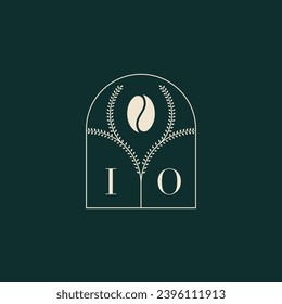 IO Einzigartige und einfache Logo-Design-Kombination aus Buchstaben und Kaffeebohnen