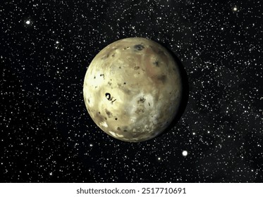 Io. Vector illustration of Jupiter's moon Io on the background of the starry sky.