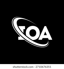 Logo de IOA. Carta de IOA. IOA diseño del logotipo de la letra. Logotipo de IOA inicial enlazado con el círculo y el logotipo del monograma en mayúsculas. Tipografía IOA para tecnología, negocio y marca inmobiliaria.