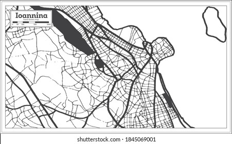 Ioannina Greece City Map in Black and White Color in Retro Style. Outline Map. Vector Illustration.