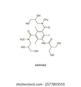 Iobitridol flat skeletal molecular structure Contrast media treatment. Vector illustration scientific diagram.