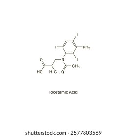 Iocetamic Acid flat skeletal molecular structure Contrast media treatment. Vector illustration scientific diagram.