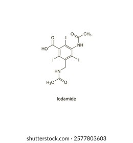 Iodamide flat skeletal molecular structure Contrast media treatment. Vector illustration scientific diagram.