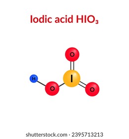 Iodic acid molecular structure formula (HIO3) ball-and-stick model, suitable for education or chemistry science content. Vector illustration
