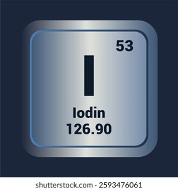 Iodin I icon. Number Fivety Three. Mass 126.90 detail. Vector Background.