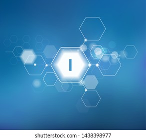 Iodine. Abstract template for structural diagram. Blue background.