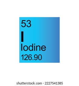 Iodine chemical element of Mendeleev Periodic Table on blue background. Colorful vector illustration - shows number, symbol, name and atomic weight. 