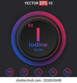 Iodine chemical element periodic table with color button option
