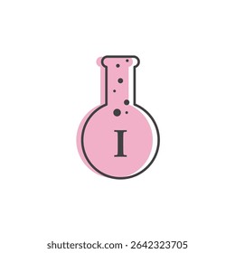 Iodine Element Symbol in Pink Flask
