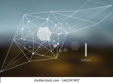Iodine. A series of trace elements. Modern style, abstract background with polygonal elements. Science, research, medicine, technogenic direction.