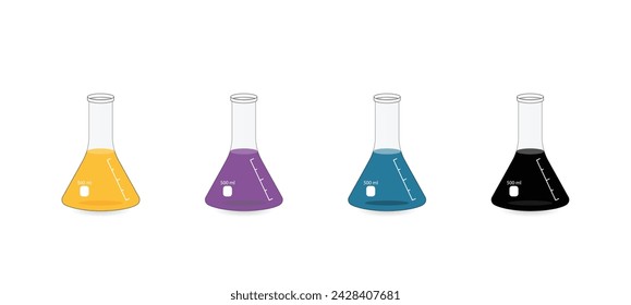 Prueba de yodo para almidón, experimento químico. Hidratos de carbono en una muestra de alimentos o cosméticos. Prueba positiva, azul oscuro, almidón presente. Biología, química. Ilustración vectorial.