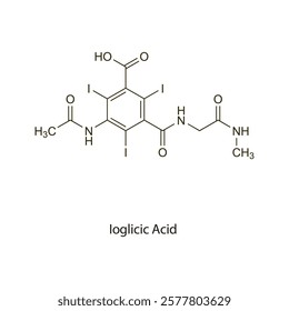 Ioglicic Acid flat skeletal molecular structure Contrast media treatment. Vector illustration scientific diagram.