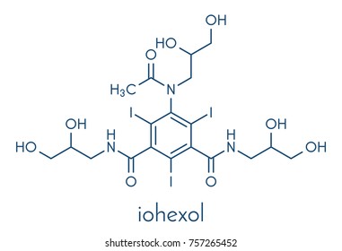 Iohexol contrast agent molecule. Used in coronary angiography procedures. Skeletal formula.