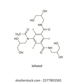 Iohexol flat skeletal molecular structure Contrast media treatment. Vector illustration scientific diagram.