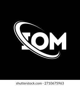 Logo de la OIM. Carta de la OIM. Diseño de logotipo de carta de la OIM. Logotipo de la OIM enlazado con el círculo y el logotipo del monograma en mayúsculas. Tipografía IOM para tecnología, negocio y marca inmobiliaria.