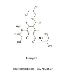 Iomeprol flat skeletal molecular structure Contrast media treatment. Vector illustration scientific diagram.