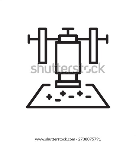 Ion implanter icon. Semiconductor doping and wafer fabrication, representing particle acceleration, ion beam processing, microchip conductivity control, and precision electronic material engineering.