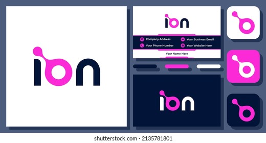 Ion Wordmark Molecule Technology Science Connection Simple Vector Logo Design with Business Card