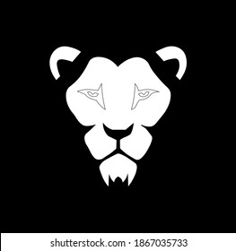 ioness head looking forward wearing royal crown black and white vector portrait